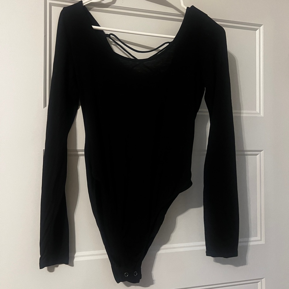 Sexy black lightweight bodysuit with lace up back
